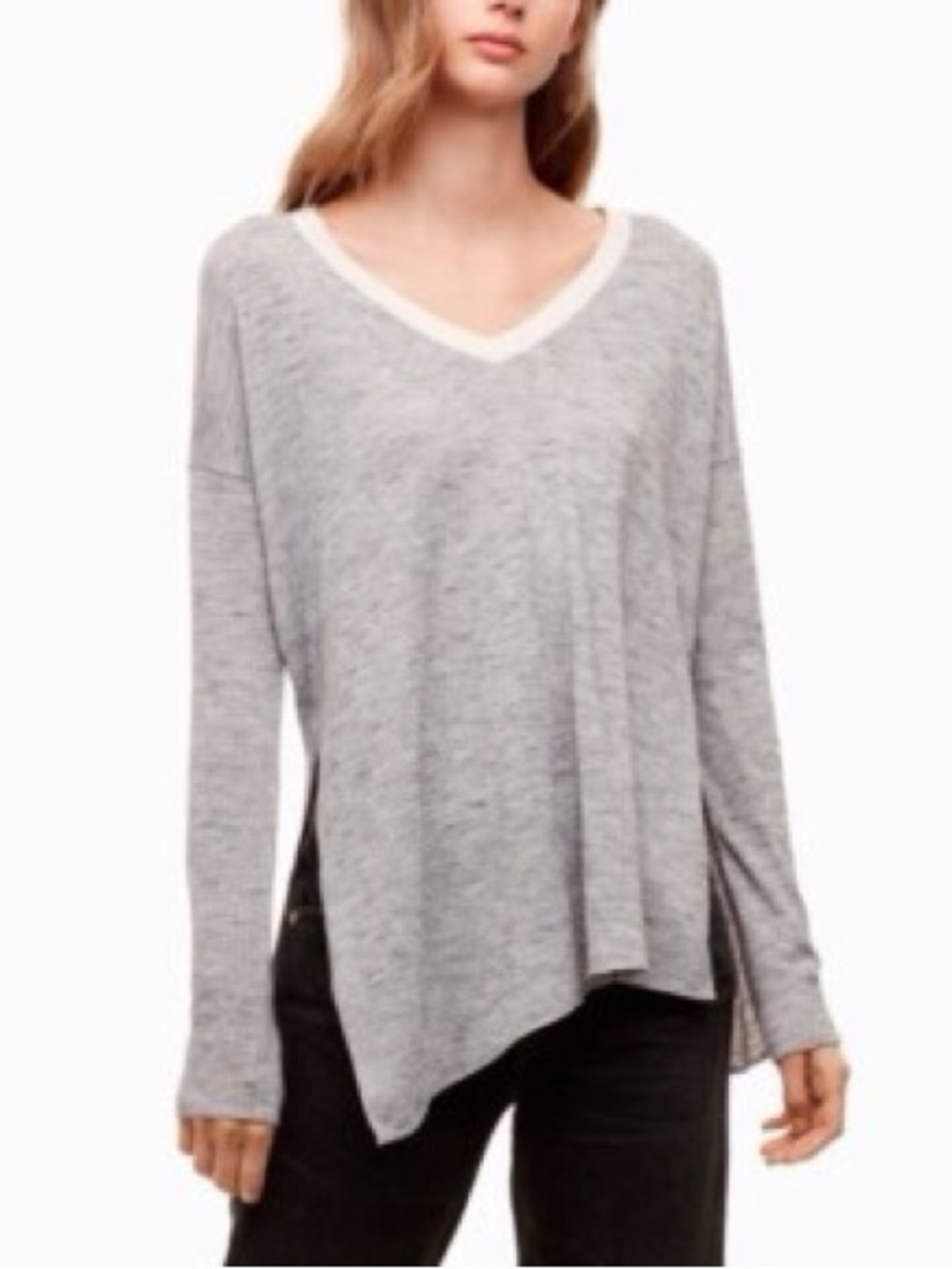 Wilfred Aritzia Grey V-Neck Merino Wool Blend Sweater Size M